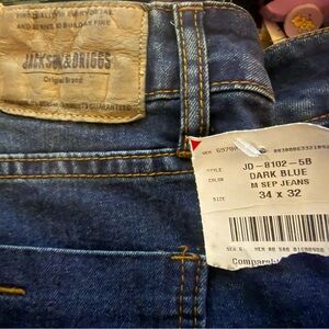 Men’s 34 x 32 Jackson & Driggs relaxed straight leg dark blue jeans